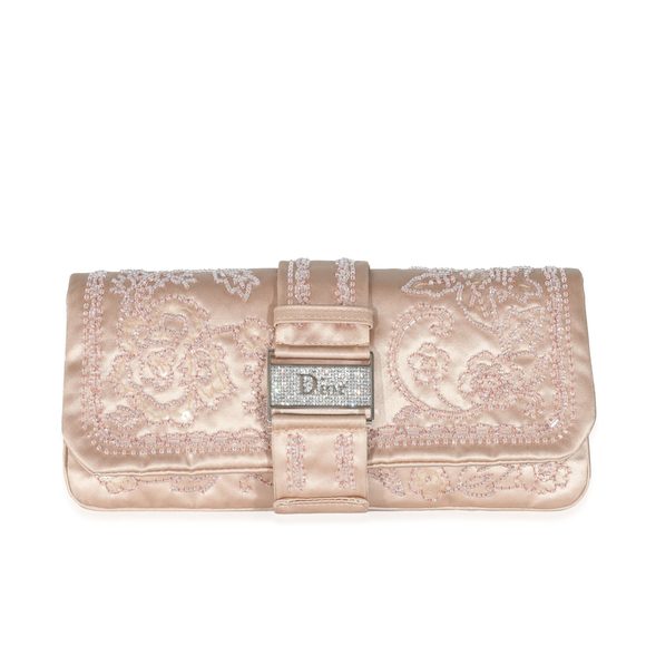 Christian Dior Vintage Pink Silk Beaded Flap Clutch - Picture 1 of 7